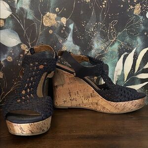Jellypop Black Woven Cork Wedges